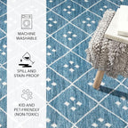 Dash and Albert Kota Machine Washable Area Rug - 6' x 9' Indigo - Diamond Accent Rug - Anti-Slip Backing, Lightweight, Machine Washable, High Traffic Areas Kitchen, Mudroom, Laundry Room