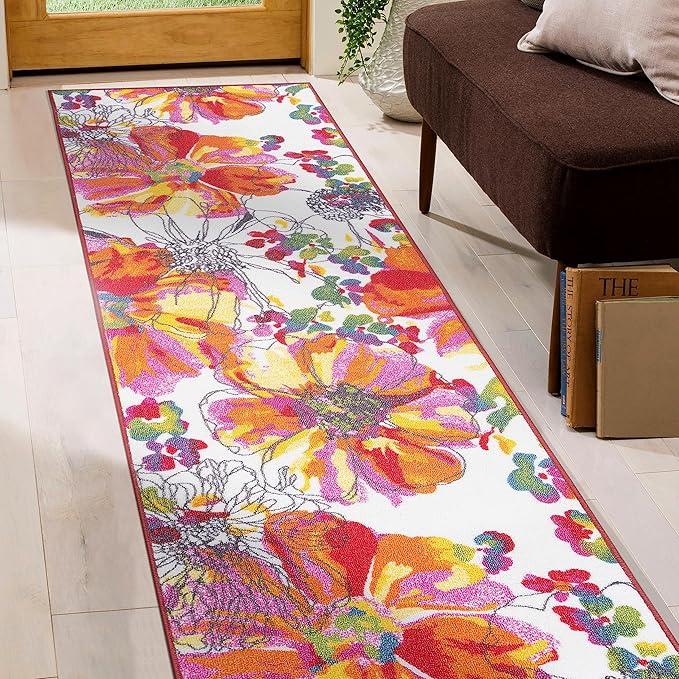 Rugshop Modern Bright Flowers Non-Slip (Non-Skid) Area Rug Runner 2' X 7' (22" X 84") Multi