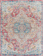 Livabliss Area Rugs - 8x10 Romaine Vintage Boho Rose Navy Sky Blue Area Rug for Living Room Bedroom - Floral Medallion Stain Resistant Carpet for Kitchen, Nursery, Office (7'10" x 10'3")