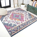 JONATHAN Y Boho Vintage Blue/Multi 5x5 Square Area Rug, Bohemian Flair Medallion, Floral Easy-Cleaning High Traffic for Living Room, Bedroom, Kitchen, Pet-Friendly, Non Shedding (BMF106A-5SQ)