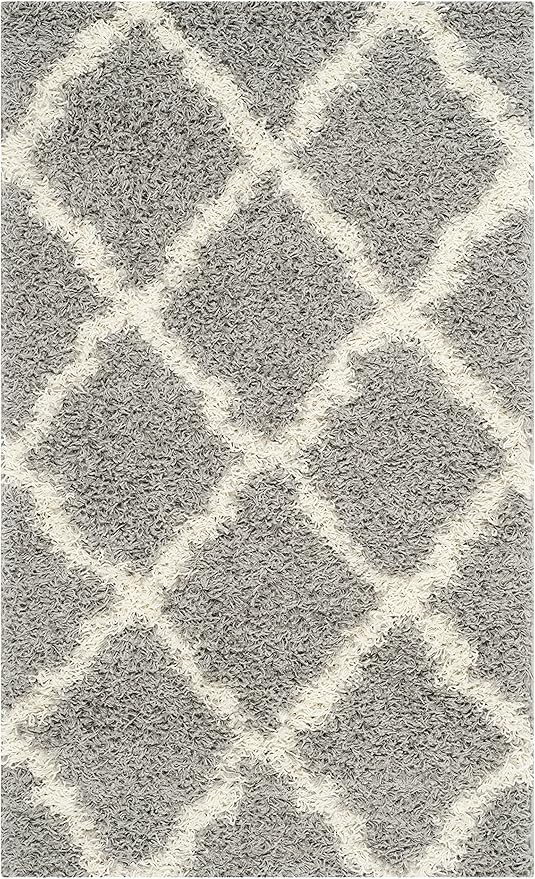 SAFAVIEH Dallas Shag Collection Accent Rug - 3' x 5', Grey & Ivory, Trellis Design, Non-Shedding & Easy Care, 1.5-inch Thick Ideal for High Traffic Areas in Entryway, Living Room, Bedroom (SGD257G)