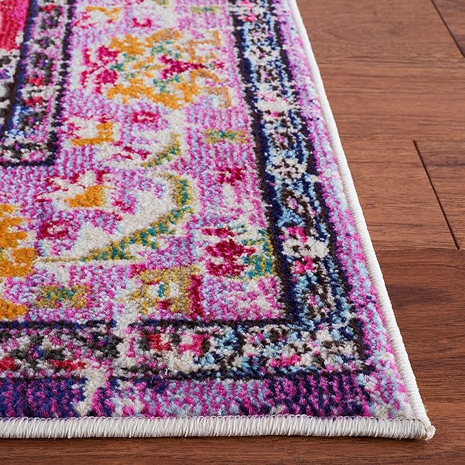 SAFAVIEH Monaco Collection Runner Rug - 2'2" x 10', Violet & Fuchsia, Boho Chic Medallion Distressed Design, Non-Shedding & Easy Care, Ideal for High Traffic Areas in Living Room, Bedroom (MNC243P)