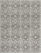 Dash & Albert Temple Charcoal Hand Micro Hooked Wool Rug, 7.5 X 9.5 Feet, Grey Geometric Pattern