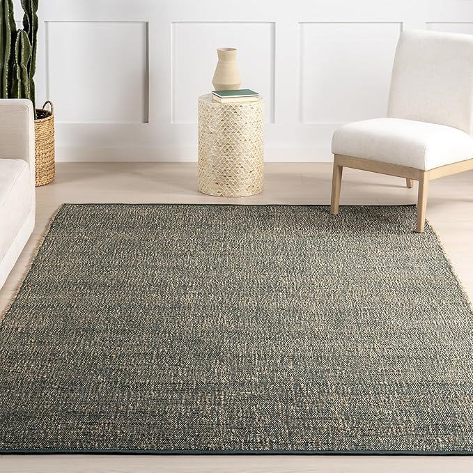 Nuloom Elfriede Handmade, Green/Natural, 7'6" x 9'6", Jute & Cotton, Textured and Earthy, High Traffic, Stain Resistant, Easy Clean, Durable Area Rug for Bedroom, Living Room, Dining, Entryway