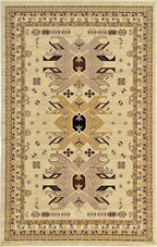 Unique Loom Taftan Collection Border Geometric Tribal Inspired Design Area Rug (5' 0 x 8' 0 Rectangular, Ivory/ Tan)