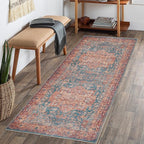 GLN Rugs Traditional Collection - Machine Washable Area Rug, Traditional Washable, Non Slip, Low Pile Chenille Rug, Living Room, Bedroom, Kitchen Rug (2'6" x 7' Terra/Green)