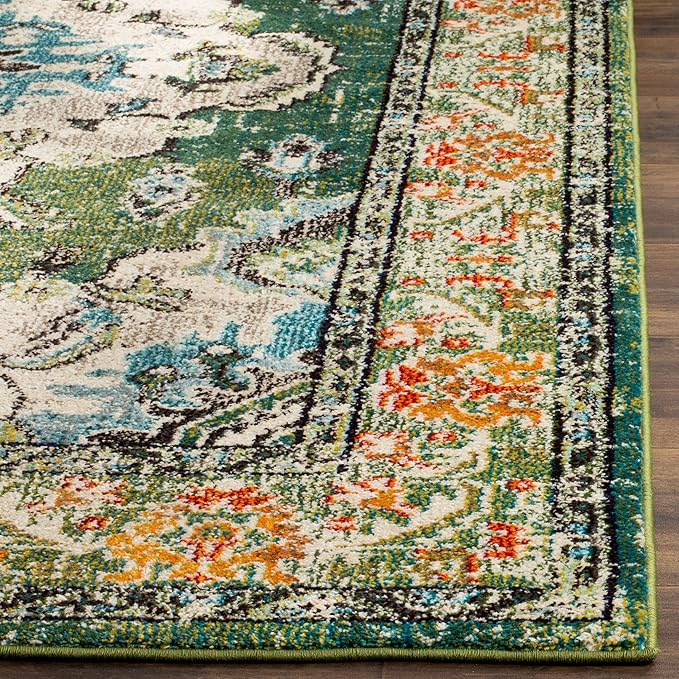 SAFAVIEH Monaco Collection Accent Rug - 2' x 3', Forest Green & Light Blue, Boho Medallion Distressed Design, Non-Shedding & Easy Care, Ideal for High Traffic Areas in Living Room, Bedroom (MNC243F-2)