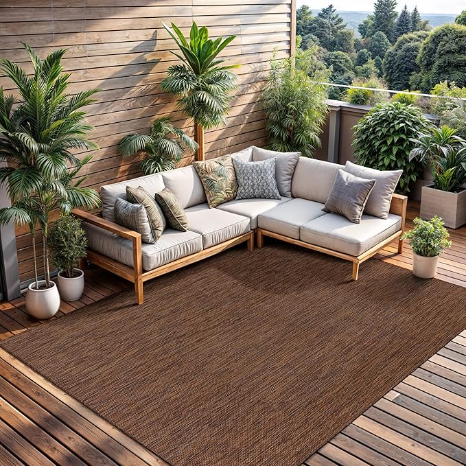 CAMILSON Outdoor Rug 5x7 Modern Area Rugs for Indoor and Outdoor Patios and Porches - Waterproof, Washable, Non-Shedding, Easy-to-Clean Outside Carpet (5 x 7, Solid - Gold)
