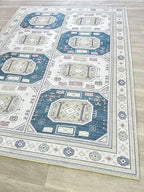 Fame Living Faded Oushak Rug, Turkish Vintage Floral Pastel Large Oversized Area Rugs for Living Room Dining Bedroom Kitchen Bathroom Nursery (848CrNv, 2' x 3')
