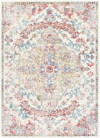 Livabliss Area Rugs - 5x7 Odelia Vintage Boho Red Off-White Blue Area Rug for Living Room Bedroom - Floral Medallion Stain Resistant Carpet for Kitchen, Nursery, Office (5'3" x 7'3")