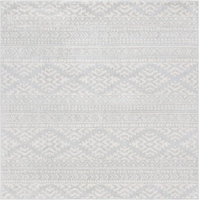 SAFAVIEH Tulum Collection Area Rug - 3' Square, Light Grey & Ivory, Moroccan Boho Tribal Design, Non-Shedding & Easy to Clean, Ideal for Entryway, Foyer, Accent Space, Bedroom (TUL272F)