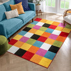 Well Woven Modern Rug Squares Multi Geometric Accent Area Rug (3'3" x 5') Entry Way Bright Kids Room Kitchn Bedroom Carpet Bathroom Soft Durable Area Rug
