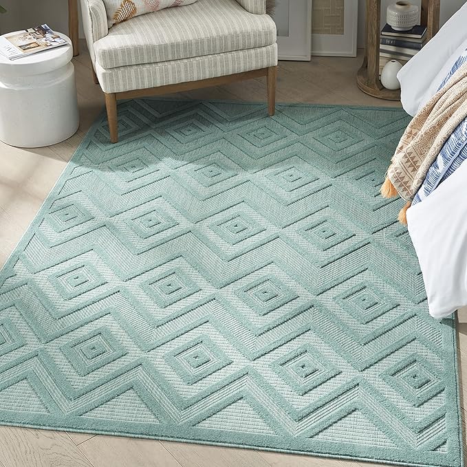 Nourison Home Versatile Aqua Teal 5' x 7' Area Rug - Easy Clean, Non Shedding, Bed Room, Living Room, Dining Room, Kitchen (5' x 7')