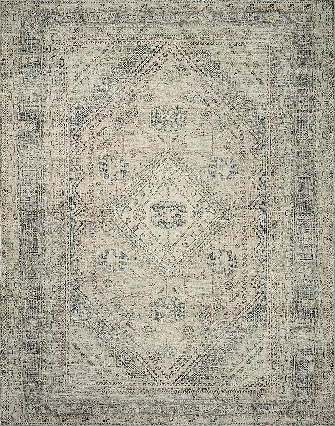 Loloi Magnolia Home by Joanna Gaines Sinclair Collection SIN-04 Natural/Sage 5'-0" x 7'-0", .25" Pile Height, Machine Washable, Area Rug