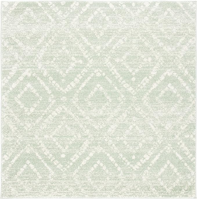 SAFAVIEH Adirondack Collection Area Rug - 6' Square, Green & Ivory, Modern Diamond Distressed Design, Non-Shedding & Easy Care, Ideal for High Traffic Areas in Living Room, Bedroom (ADR131Y)