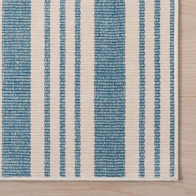Dash & Albert Talos Blue Machine Washable Rug, 4 X 6 Feet, Blue/Ivory Stripe Pattern
