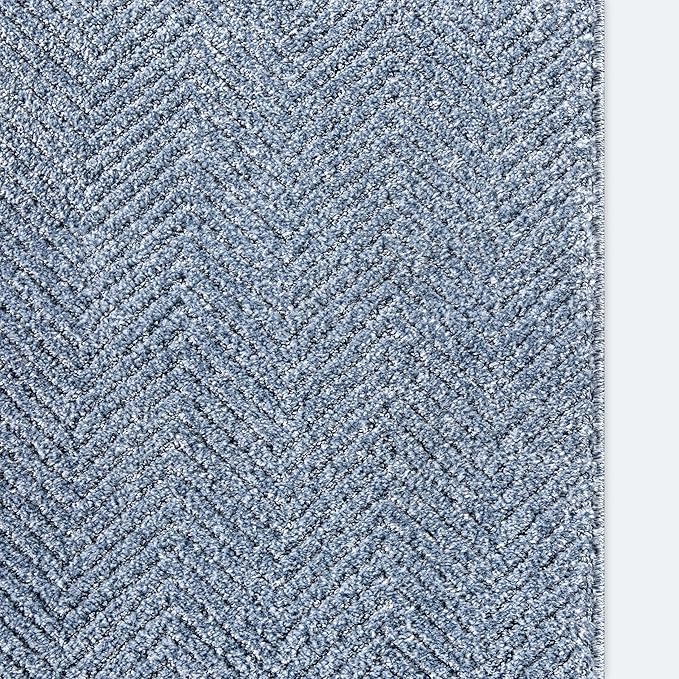Well Woven Custom Size Hallway & Stair Runner- Harlow Pompeii Light Blue 27 Inches Wide x 60 Feet Long Runner (27" x 60') Runner Rug - Modern Chevron Pattern, Ultra-Soft, Easy-Clean