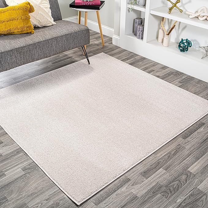 JONATHAN Y Haze Solid Low-Pile Ivory 7x7 Square Indoor Area Rug, Coastal,Bohemian,Minimalist,Classic, Easy-Cleaning for Living Room,Bedroom,Kitchen,Pet Friendly,Non-Shedding (SEU100D-7SQ)