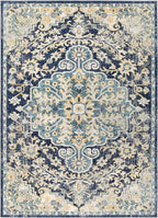 Livabliss Area Rugs - 7x9 Odelia Vintage Boho Blue Aqua Slate Area Rug for Living Room Bedroom - Floral Medallion Stain Resistant Carpet for Kitchen, Nursery, Office (6'7" x 9')