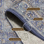 Washable Area Rug 9' x 12' Vintage Traditional Persian Mat - Foldable Distressed Non-Slip Machine Washable Carpet for Living Room Bedroom Kitchen Home Decor - Indigo and Gold