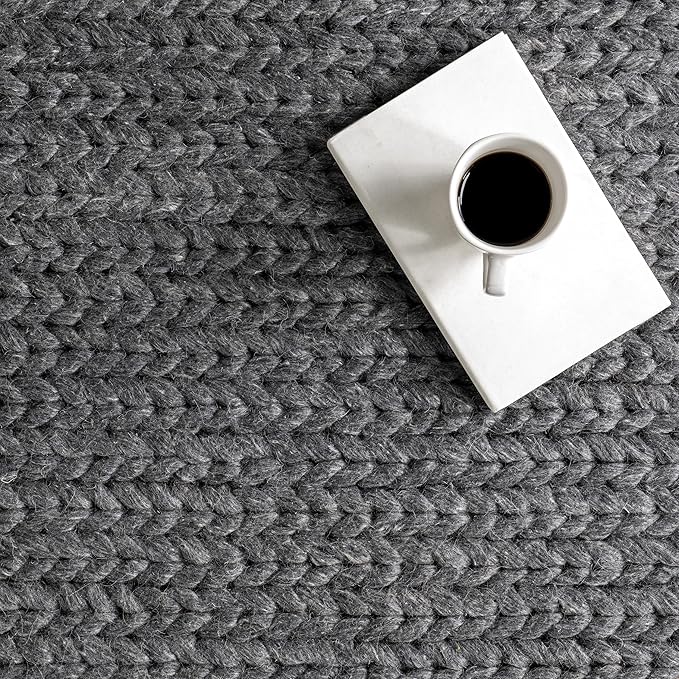 Nuloom Penelope Charcoal, 2'6" x 8', Hand-Braided, Wool & Cotton, Soft and Textured, High Traffic, Stain Resistant, Easy Clean, Durable Runner for Bedroom, Living Room, Dining, Foyer, Entryway