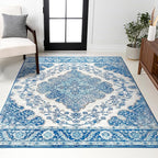 JONATHAN Y Boho Vintage Cream/Blue Indoor Area Rug, 9x12, Bohemian Flair Medallion, Floral Easy-Cleaning High Traffic for Living Room, Bedroom, Kitchen, Pet-Friendly, Non-Shedding (BMF106B-9)