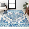 JONATHAN Y Boho Vintage Cream/Blue Indoor Area Rug, 4x6, Bohemian Flair Medallion, Floral Easy-Cleaning High Traffic for Living Room, Bedroom, Kitchen, Pet-Friendly, Non-Shedding (BMF106B-4)
