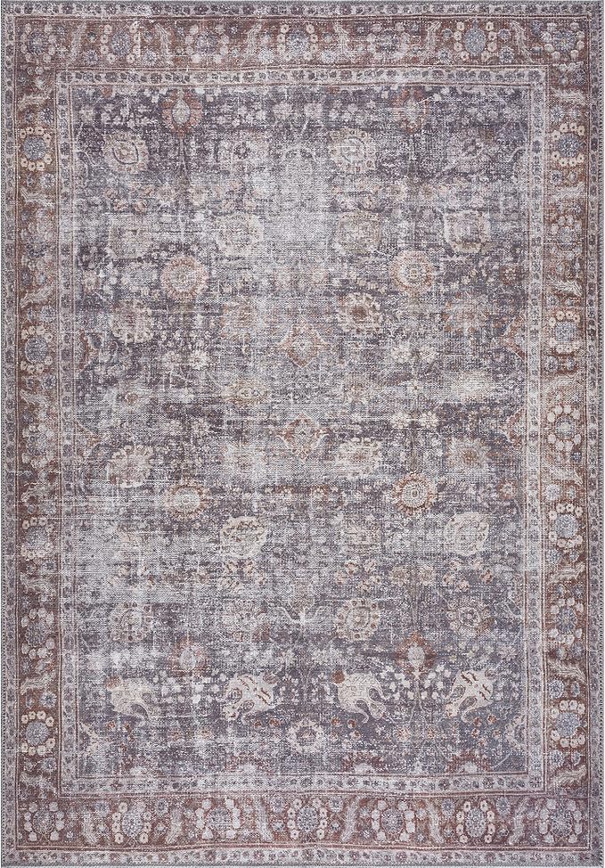 Bloom Rugs Washable 8' x 10' Rug - Brown/Dark Gray Traditional Area Rug for Living Room, Bedroom, Dining Room, and Kitchen - Exact Size: 8' x 10'