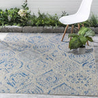 FH Home Outdoor Rug - Waterproof Easy to Clean Stain Resistant - Patio Indoor Outdoor Porch Deck Balcony Entryway - Distressed Farmhouse - Granada - Blue - 5ft 2in x 7ft 6in