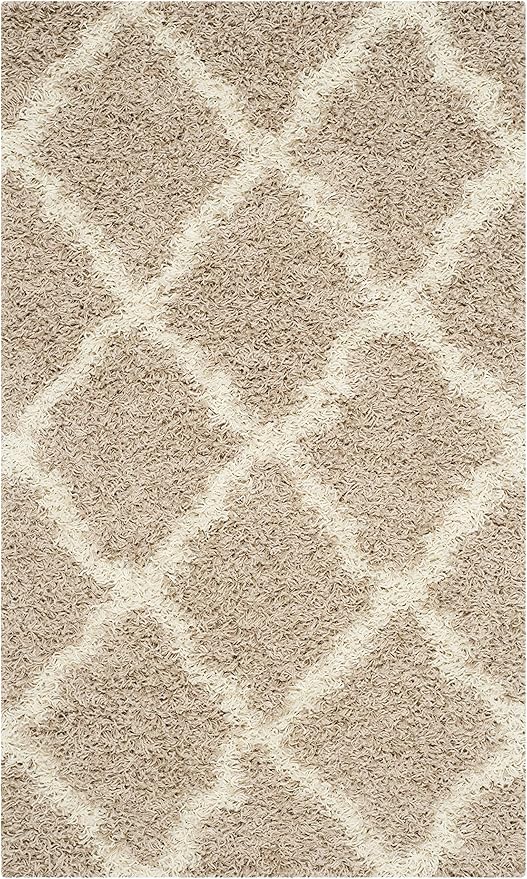 SAFAVIEH Dallas Shag Collection Accent Rug - 3' x 5', Beige & Ivory, Trellis Design, Non-Shedding & Easy Care, 1.5-inch Thick Ideal for High Traffic Areas in Entryway, Living Room, Bedroom (SGD257D)