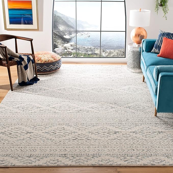 SAFAVIEH Area Rug 12x15 - Tulum Collection - Large - Ivory & Grey, Moroccan Boho Tribal Design, Non-Shedding & Easy to Clean, Ideal for Living Room, Bedroom, Dining Space (TUL272A)
