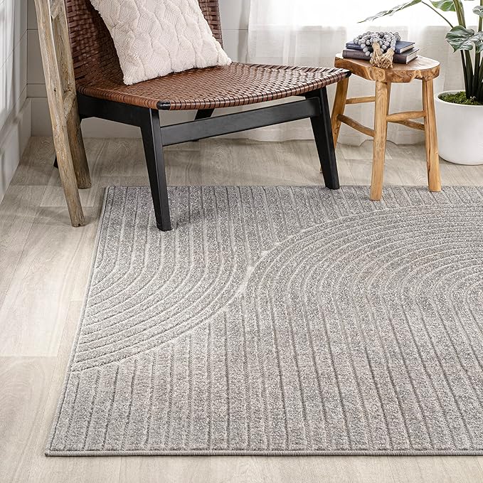 JONATHAN Y Hallie High-Low Curve Gray/Ivory Indoor/Outdoor Area Rug, 10x13, Minimalist, Pet Friendly, Non-Shedding, Stain Resistant, Hose-Washable for Backyard, Patio, Porch (SCN100A-13)