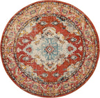 SAFAVIEH Monaco Collection Area Rug - 8' Round, Orange & Light Blue, Boho Chic Medallion Distressed Design, Non-Shedding & Easy Care, Ideal for High Traffic Areas in Living Room, Bedroom (MNC243H)