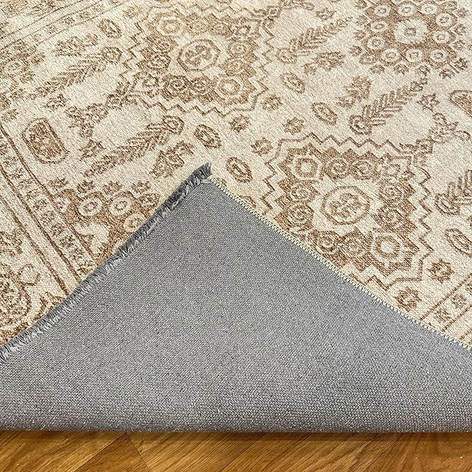 Alfa Rich 4x6 Beige Off White Washable Area Rugs for Living Room Bedroom Kitchen Dining Cotton Rug