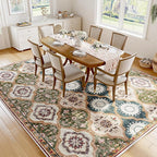 EnHomee 8x10 Area Rug, Soft Washable Rugs for Living Room Bedroom, Boho Non Slip Low Pile Stain Resistant Washable Rug Large Area Rugs for Dining Room,Easy to Clean Living Room Rug, Red & Green