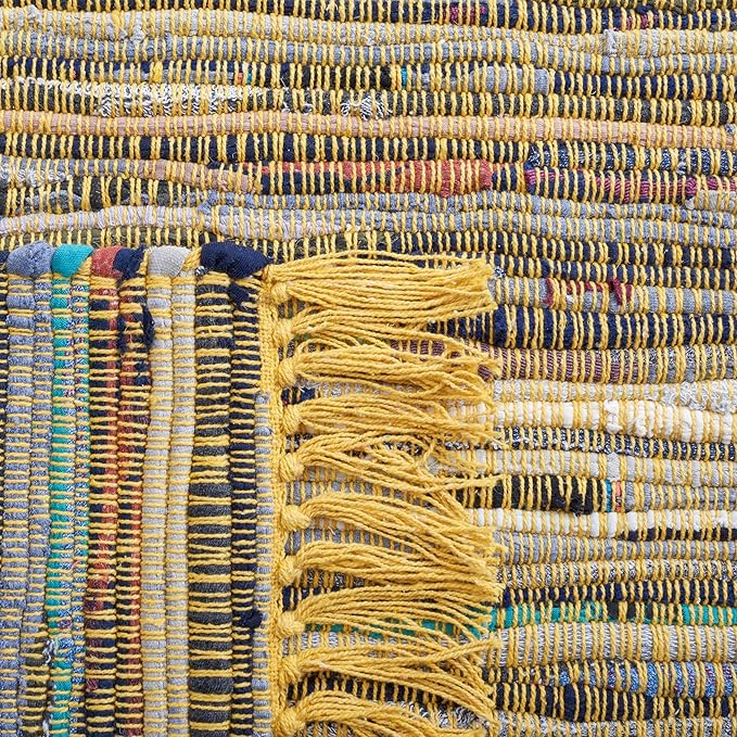 SAFAVIEH Rag Rug Collection Area Rug - 9' x 12', Yellow & Multi, Handmade Boho Stripe Cotton, Ideal for High Traffic Areas in Living Room, Bedroom (RAR121H)
