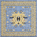 Unique Loom Taftan Collection Border Geometric Tribal Inspired Design Area Rug, 8 ft, Light Blue/Gold