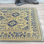 Alfa Rich 5x8 Gold Navy Blue Washable Area Rugs for Living Room Bedroom Kitchen Dining Cotton Rug
