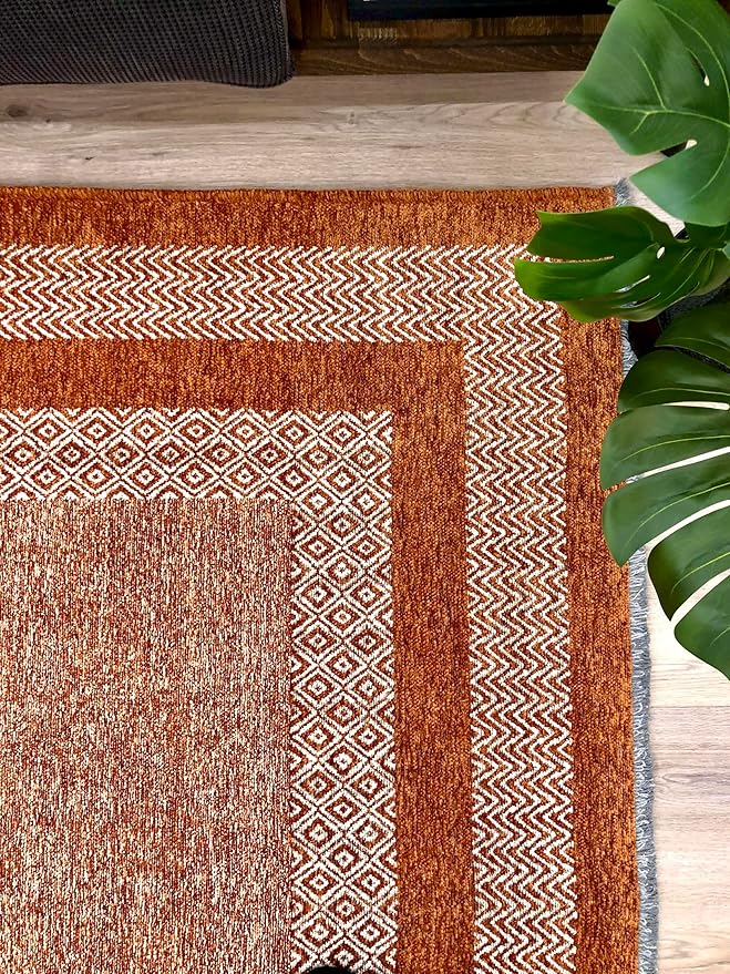 Alfa Rich 4x6 Burnt Orange Washable Area Rugs for Living Room Bedroom Kitchen Cotton Decor Rug