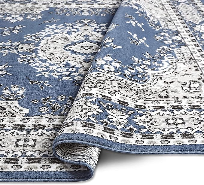 Home Dynamix Premium Sakarya Traditional Medallion Border Area Rug, Midnight Blue, 9'2"x12'5" Rectangle