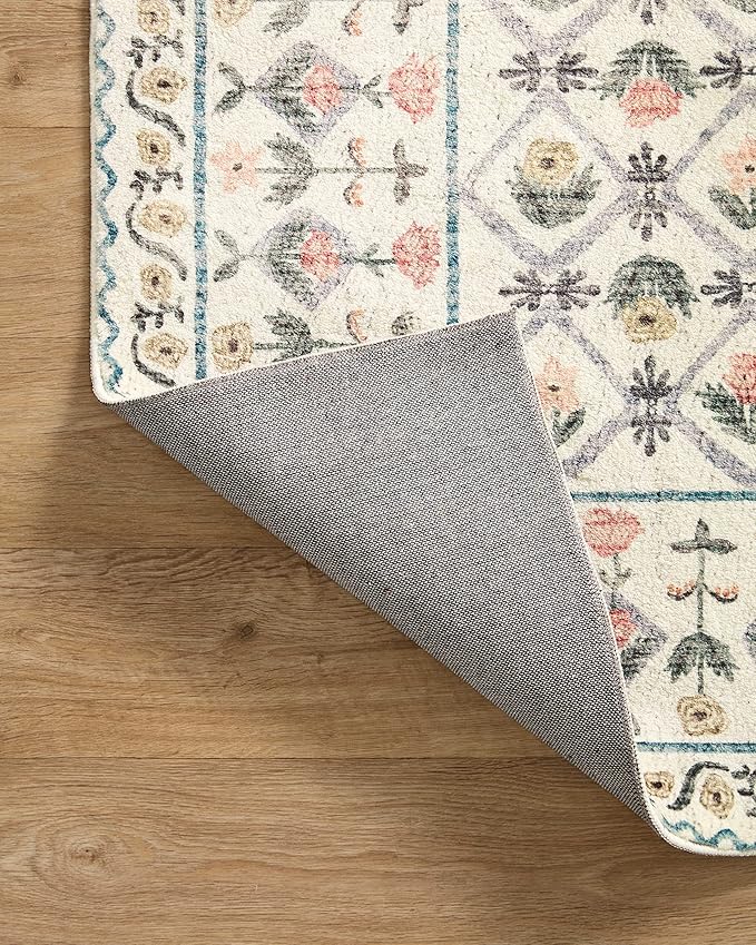 Loloi Rifle Paper Co. Eden Collection EDE-03 Lattice Ivory 2'-6" x 9'-6" Runner Rug feat. CloudPile™
