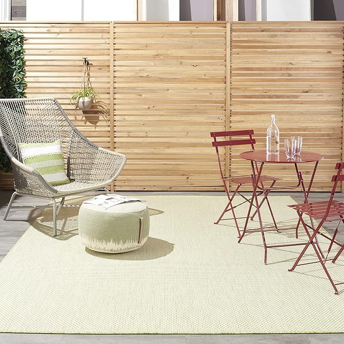 Nourison Home Courtyard Ivory Green 7' x 10' Area Rug - Easy Clean, Non Shedding, Bed Room, Living Room, Dining Room, Kitchen (7' x 10')