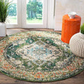 SAFAVIEH Monaco Collection Area Rug - 5' Round, Forest Green & Light Blue, Boho Medallion Distressed Design, Non-Shedding & Easy Care, Ideal for High Traffic Areas in Living Room, Bedroom (MNC243F)