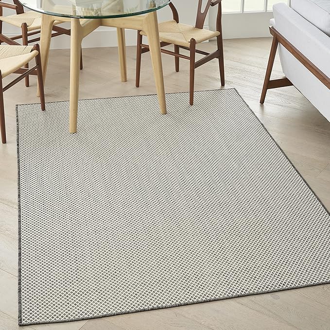 Nourison Home Courtyard Ivory Charcoal 6' x 9' Area Rug - Easy Clean, Non Shedding, Bed Room, Living Room, Dining Room, Kitchen (6' x 9')