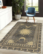 Ambesonne Sun and Moon Decorative Rug, Bohemian Art Design of Crescent Solar Ornament Esoteric Stars, Quality Carpet for Bedroom Dorm and Living Room, 5' 1" X 7' 5", Charcoal Grey Sand Brown