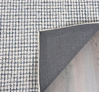 Hand-Tufted 100% Wool Pile Area Rug – Geometric Textured Grid Check Pattern – Thick and Durable Floor Carpet for Bedroom, Living Room, Kids Room, and Dining Area (Ivory, Denim, 10' Round)