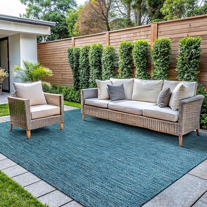 CAMILSON Outdoor Rug 10x14 Modern Area Rugs for Large Indoor and Outdoor Patios and Porches - Waterproof, Washable, Non-Shedding, Easy-to-Clean Outside Carpet (10 x 14, Solid - Aqua)