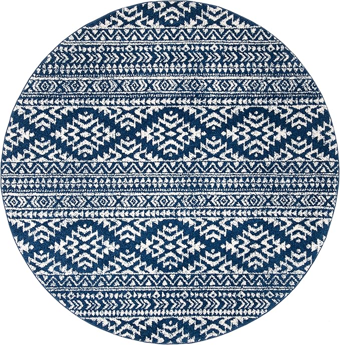 SAFAVIEH Tulum Collection Area Rug - 11' Round, Navy & Ivory, Moroccan Boho Tribal Design, Non-Shedding & Easy to Clean, Ideal for Living Room, Bedroom, Dining Space (TUL272N)