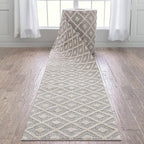 Well Woven Custom Size Hallway Stair Runner - Choose Your Length - Ainsley Ivory Diamond Trellis Geometric Tribal - 27 Inches Wide x 17 Feet Long Runner (27" x 17' Runner) Rug