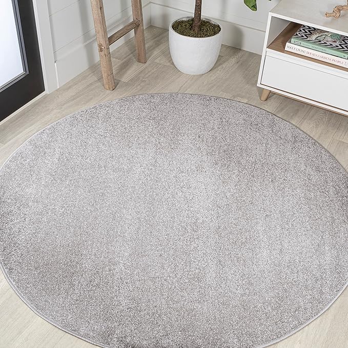 Eyely UES100K-8R Supersoft Haze Solid Low-Pile Indoor Area Rug, Coastal, Bohemian, Minimalist, Classic, Casual for Bedroom,Kitchen,Living Room,Non Shedding,Easy-Washing, Gray, 8' Round